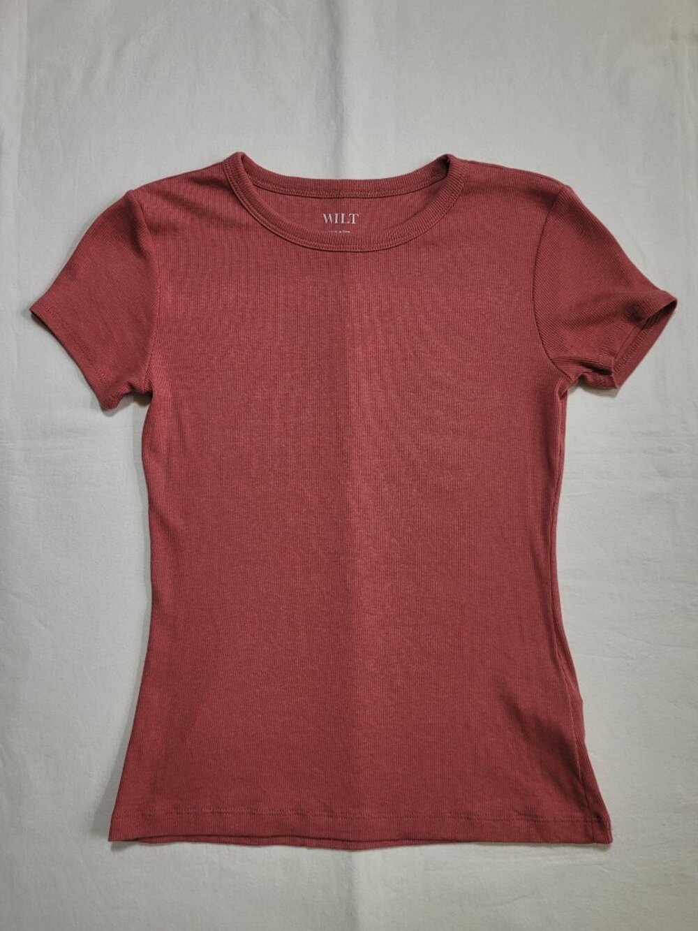 WILT Ribbed Knit Short Sleeve Baby Tee T Shirt Top Crew Neck XS Minimalist - Picture 2 of 7
